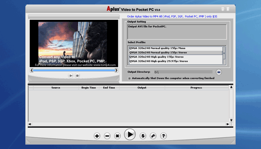Aplus AVI to Pocket PC 8.88 software screenshot