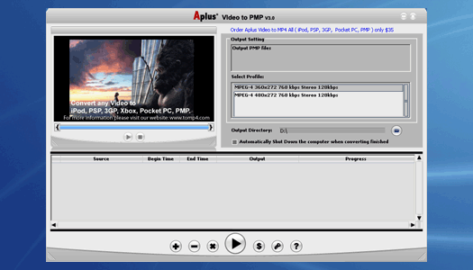Aplus AVI to Portable Media Player 8.88 software screenshot