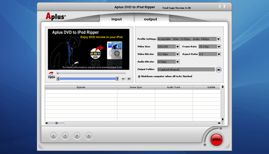 Aplus DVD iPod Converter 6.68 software screenshot