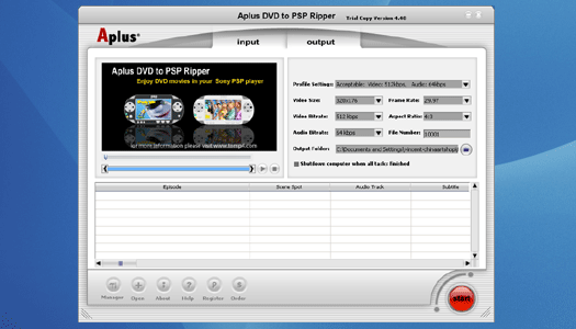 Aplus DVD to PSP Ripper 13.06 software screenshot
