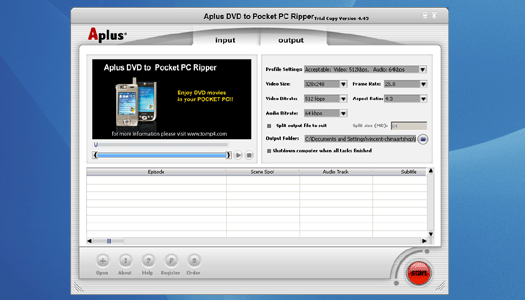 Aplus DVD to Pocket PC Ripper 13.08 software screenshot
