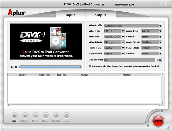 Aplus DivX to iPod Converter 13.08 software screenshot