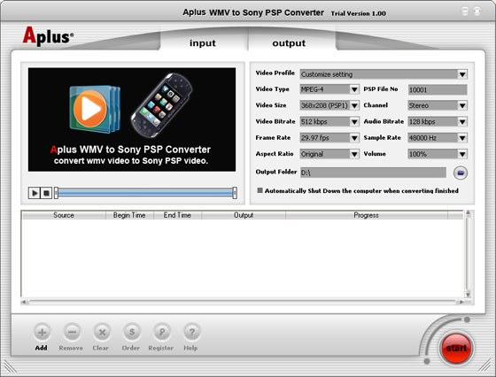Aplus WMV to PSP Converter 13.06 software screenshot