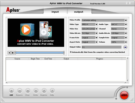 Aplus WMV to iPod Converter 13.05 software screenshot