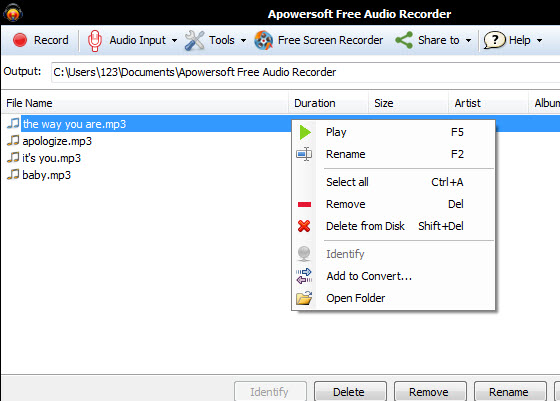 Apowersoft Free Audio Recorder 3.0.7 software screenshot