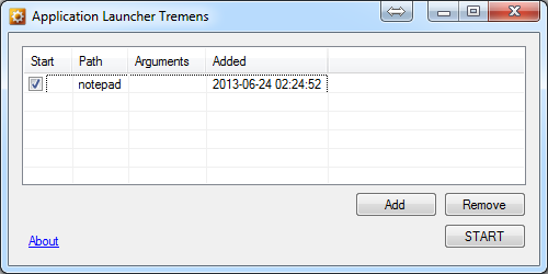 Application Starter Tremens 1.0.0.0 software screenshot