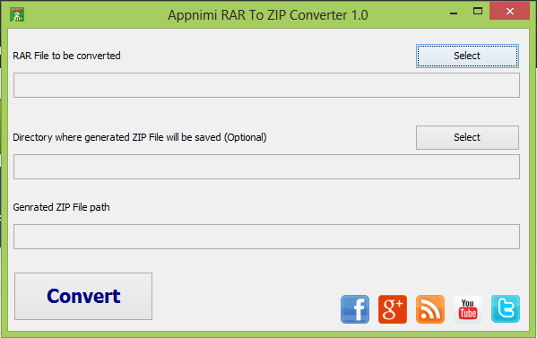Appnimi RAR To ZIP Converter 1.0 software screenshot