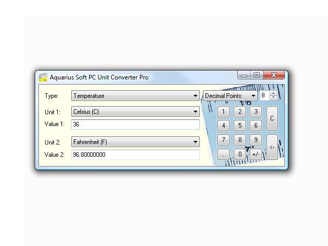 Aquarius Soft PC Unit Converter 2.2b software screenshot