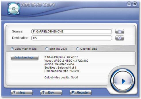 Arc DVD Copy 1.5.47 software screenshot