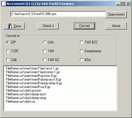 ArcConvert 0.70 Beta software screenshot