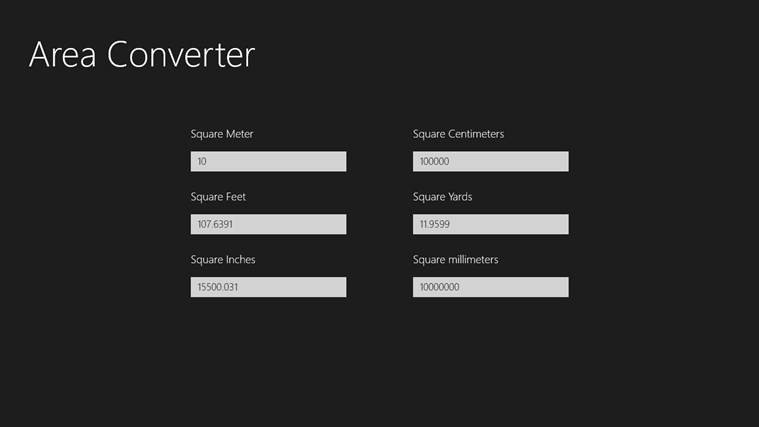 Area Convert for Windows 8 0.1.0.1 software screenshot