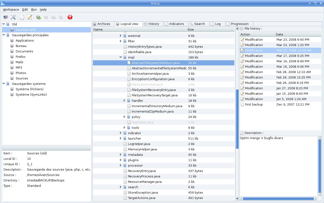 Areca Backup 7.5 software screenshot