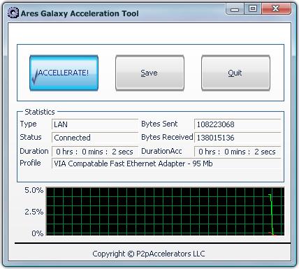 Ares Galaxy Acceleration Tool 3.4.0.0 software screenshot
