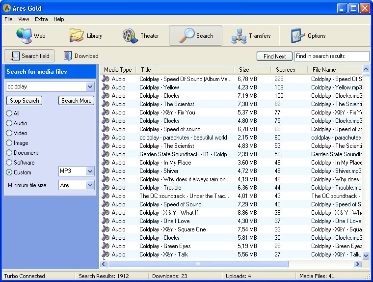 Ares Gold 3.0 software screenshot