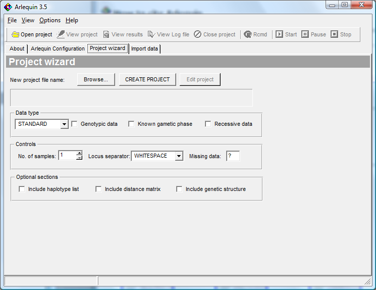 Arlequin 3.5.1.3 software screenshot