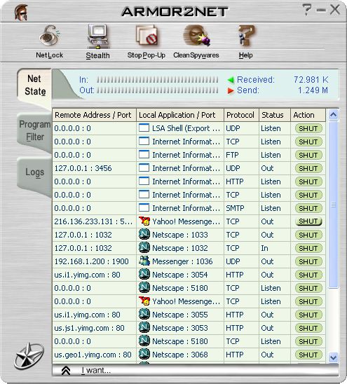 Armor2net Personal Firewall 3.123 software screenshot