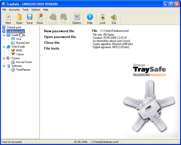 Arovax TraySafe 4.3 software screenshot
