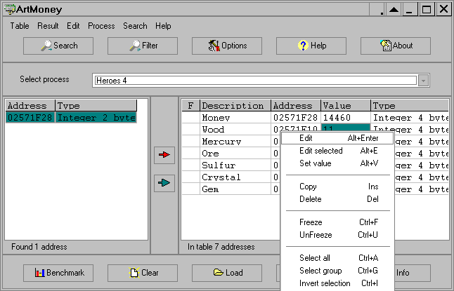 ArtMoney SE 7.44 software screenshot