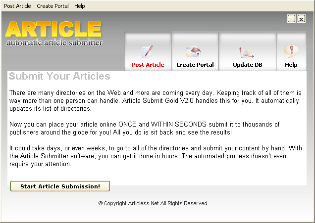 Article Submit Gold 2.0 software screenshot