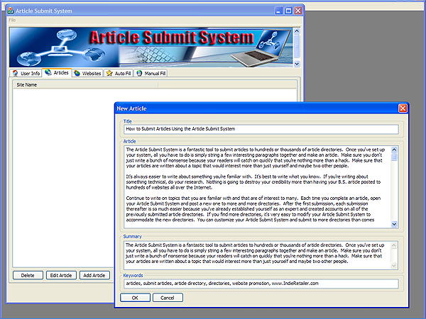 Article Submit System 2.0 software screenshot