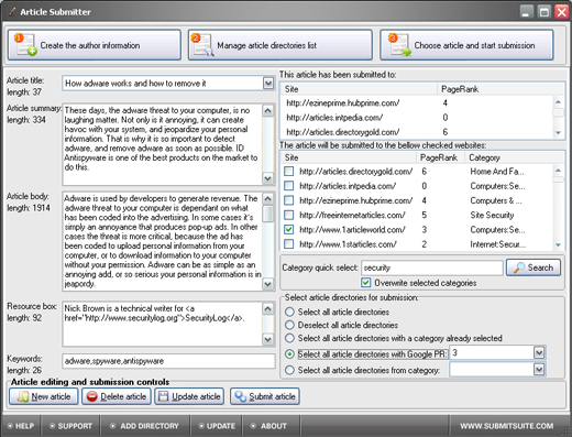 Article Submitter 4.0 software screenshot