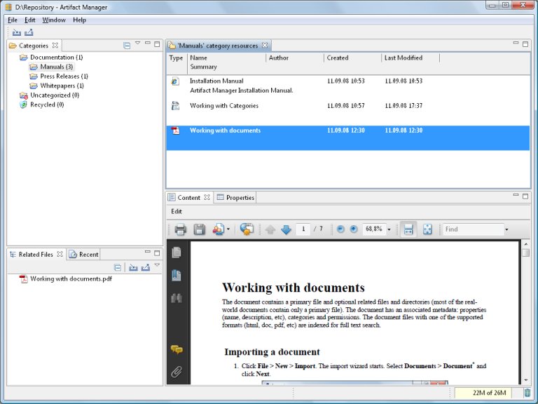 Artifact Manager 1.1.74 software screenshot