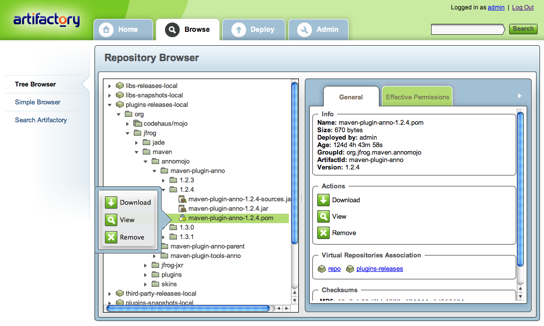 Artifactory 5.1.4 software screenshot