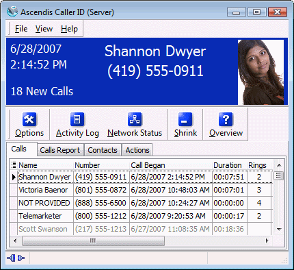 Ascendis Caller ID 2.3.0.0 software screenshot