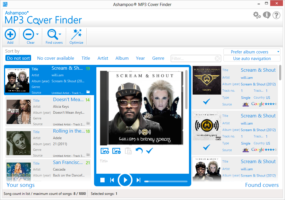 Ashampoo MP3 Cover Finder 1.0.15.0 software screenshot