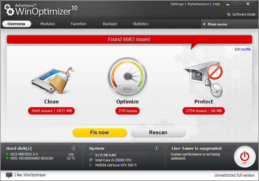 Ashampoo WinOptimizer 15.00.01 software screenshot