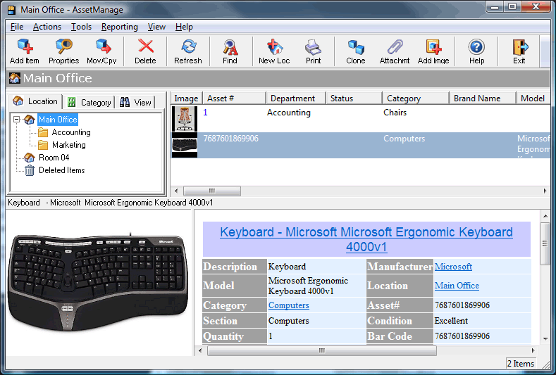 AssetManage Asset Tracking Software 2010 software screenshot
