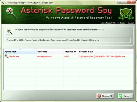 Asterisk Password Spy 6.0 software screenshot