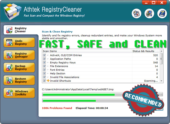 AthTek Registry Cleaner 2.0 software screenshot
