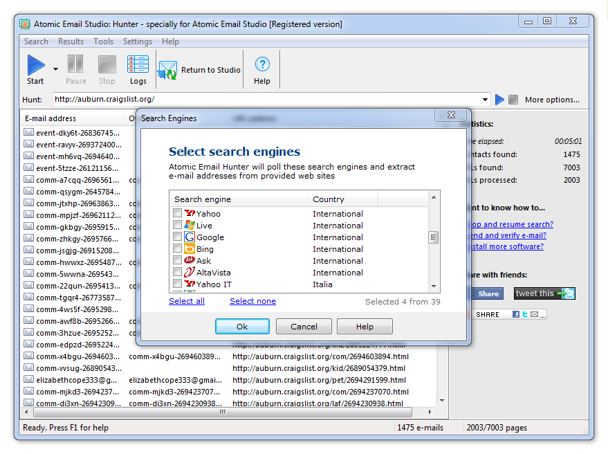 Atomic Email Hunter 13.19.0.323 software screenshot