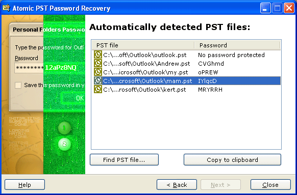 Atomic Pst Password Recovery 2.1 software screenshot