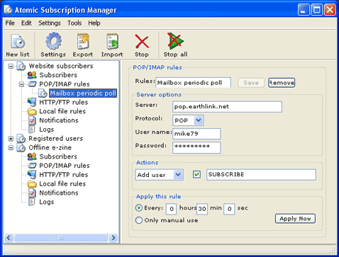 Atomic Subscription Manager 8.00 software screenshot