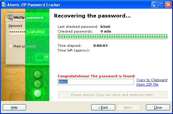 Atomic ZIP Password Recovery 2.70 software screenshot