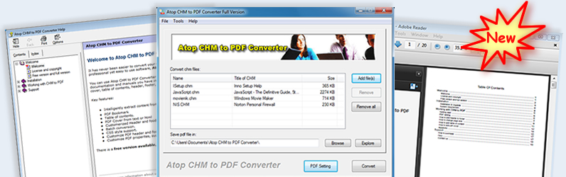 Atop CHM to PDF Converter 1.1 software screenshot