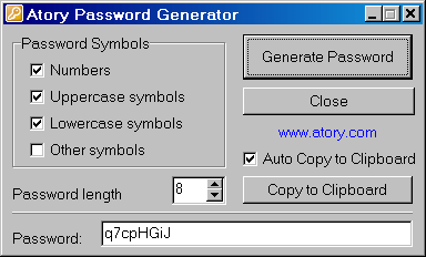 Atory Password Generator 1.2 software screenshot