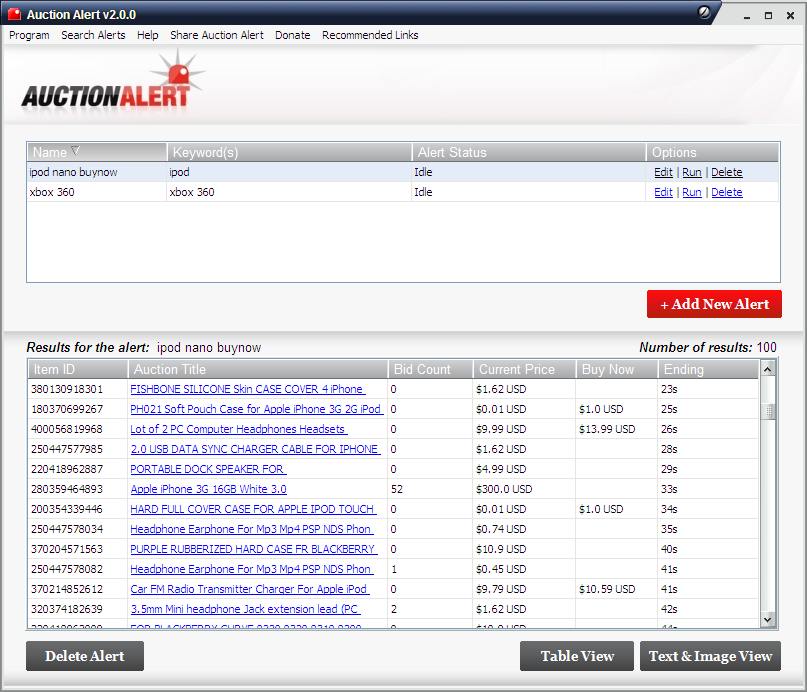 Auction Alert eBay Software 2.1.0 software screenshot