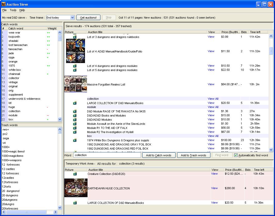 AuctionSieve 2.7.7 software screenshot