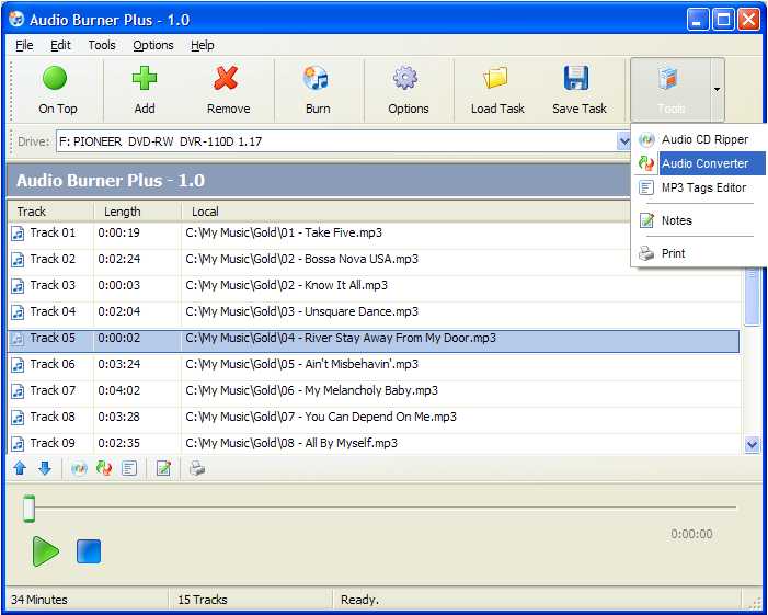 Audio Burner Plus 2.0 software screenshot