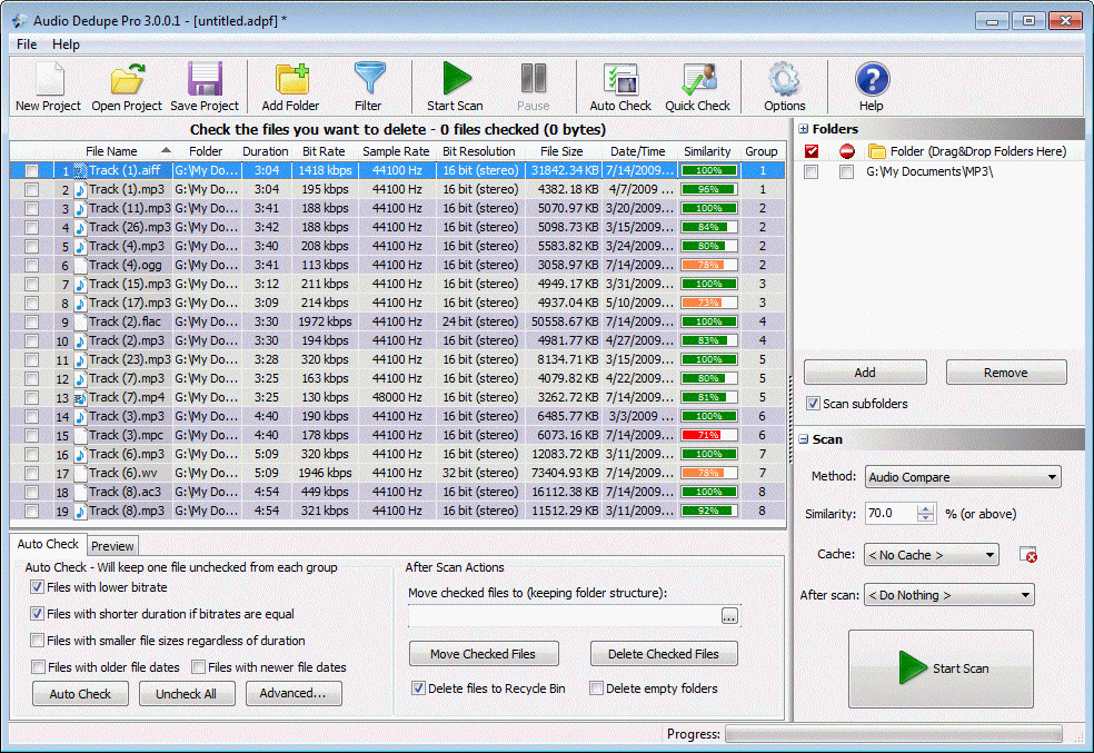 Audio Dedupe 3.7.0.1 software screenshot