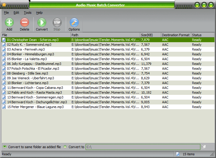 Audio Music Batch Converter 3.0.3 software screenshot