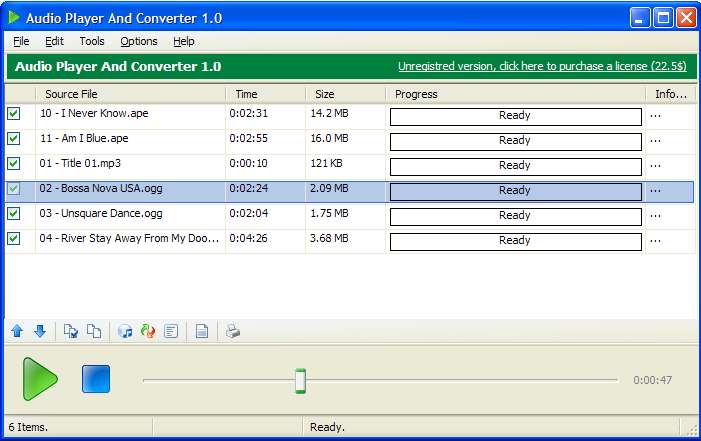 Audio Player and Converter 1.0 software screenshot