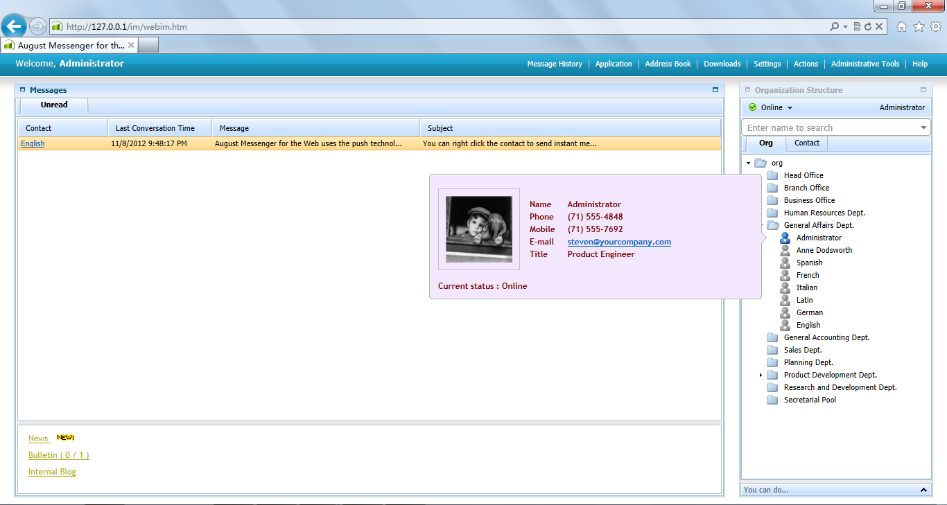 August Messenger for the Web 3.91 software screenshot