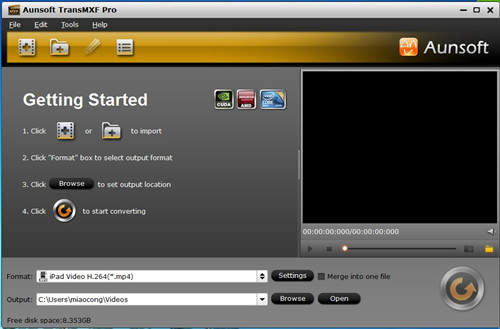 Aunsoft TransMXF Pro 1.0.0.5240 software screenshot