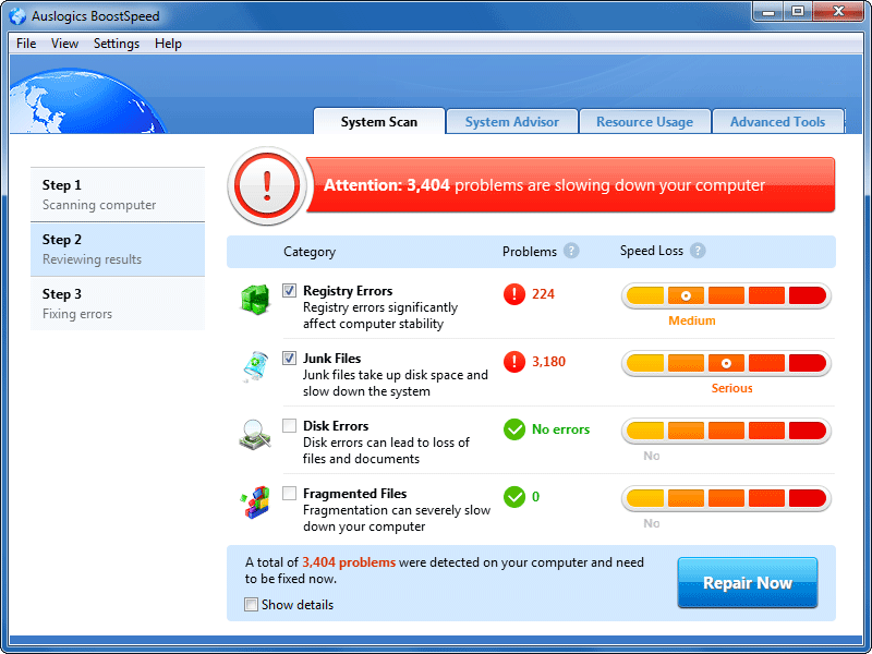 Auslogics BoostSpeed 9.0.0.0 software screenshot