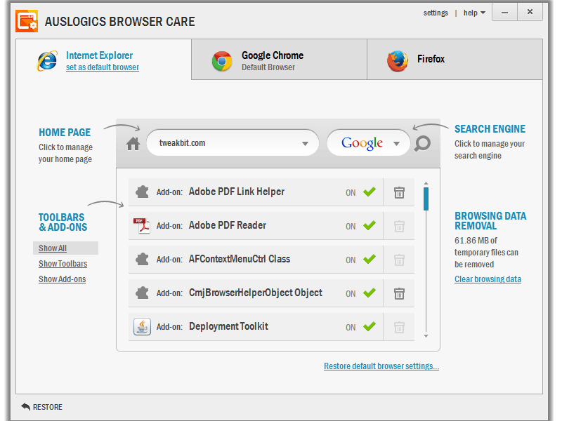 Auslogics Browser Care 4.1.2.0 software screenshot