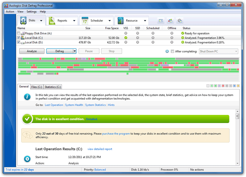 Auslogics Disk Defrag Pro 4.8.0.0 software screenshot